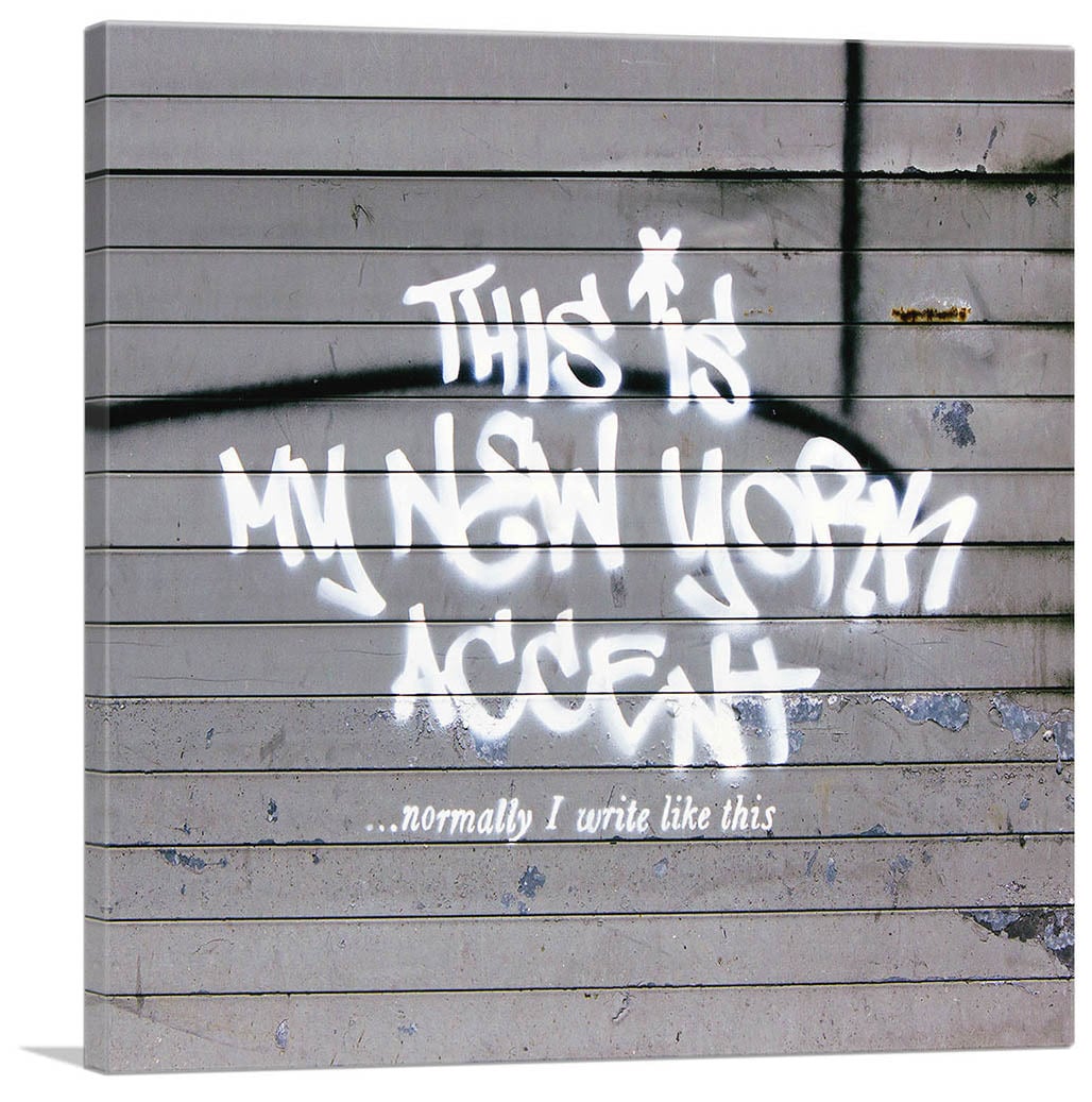バンクシー「ディス イズ マイ ニューヨーク アクセント/This is My New York Accent」展示用フック付きキャンバスジークレ