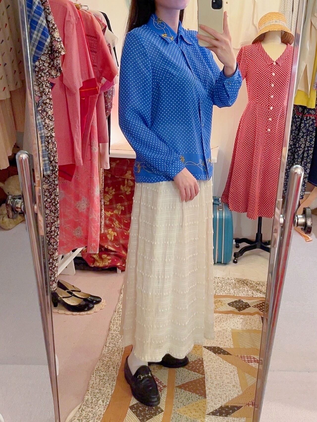 marine dot blue shirt