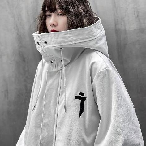 天 ホワイトファッション小物 即納 白 XL】サイバーパンク ジャケット ユニセックス フード ジッパー