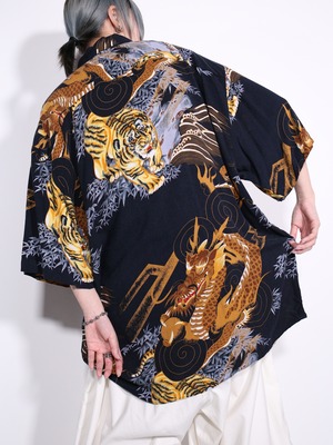 "虎×龍" over size rayon s/s shirt