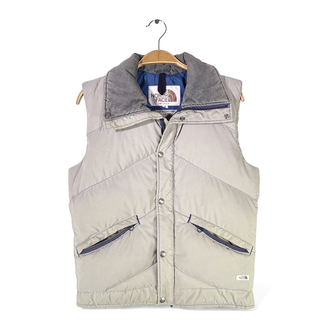 80s ノースフェイス USA製 茶タグ ヴィンテージ ダウンべスト シルバー THE NORTH FACE サイズS 古着 DD0460