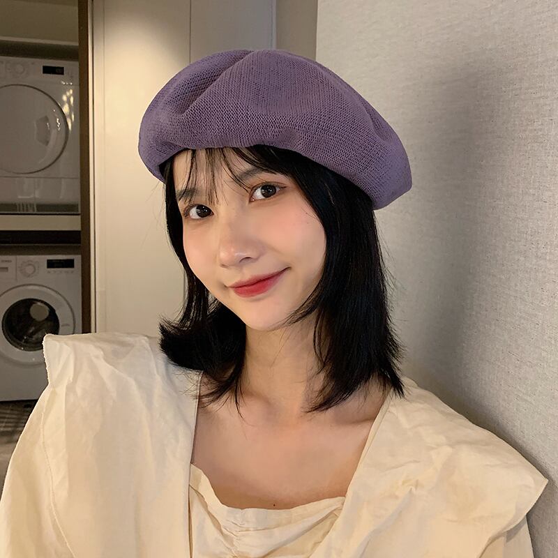 サマー薄手スタンダード レトロ 帽子 夏物 ベレット ヘアアクセサリー パープル ブラック・アイド・ピーズ68943069014