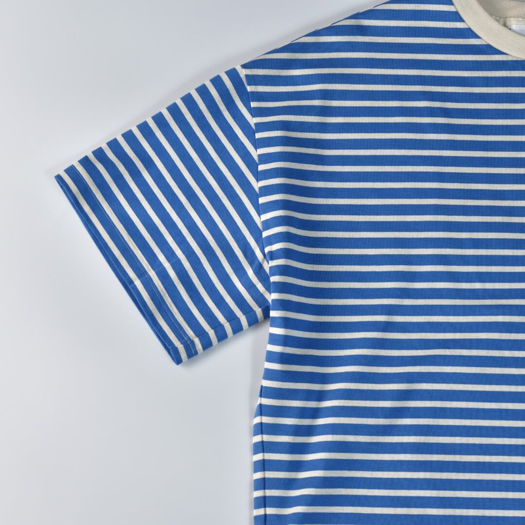 atelier naruse アトリエナルセ コットンボーダーカットソー・ブルーxキナリ 新しいコットン生地を使ったカットソー【送料150円~】