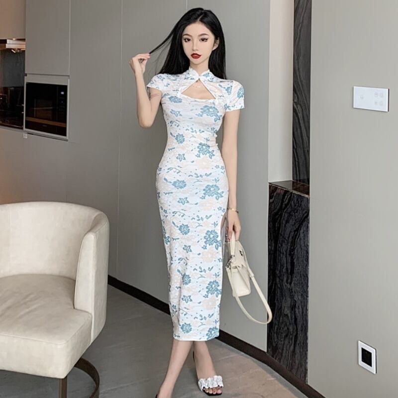 サマースタイルスタンダードプリント薄手ドレス レディース レトロ 夏物 ハンチェンe82084552736