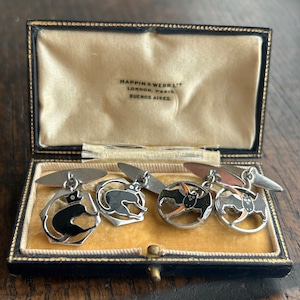 アンティーク　和製ヌーボー　黒猫のカフス