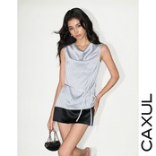 Draped Satin Stripe Top/3color