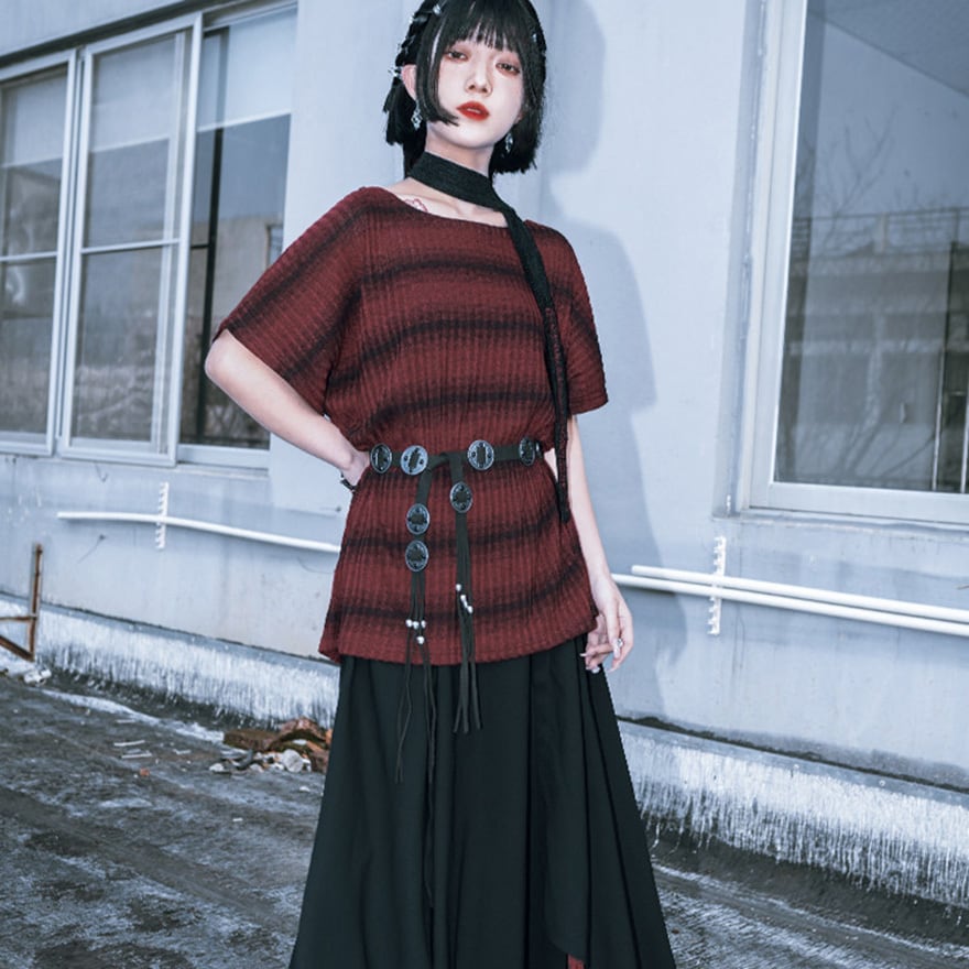 サブカル 地雷系ファッション 古怪舎 ニット 半袖 ボーダー柄 |天使と悪魔