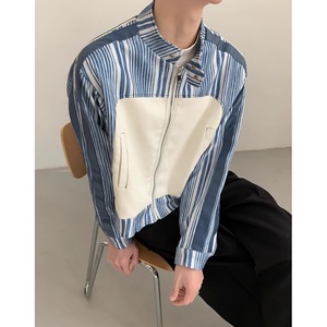 striped switch design cropped zip-up jacket mr0424