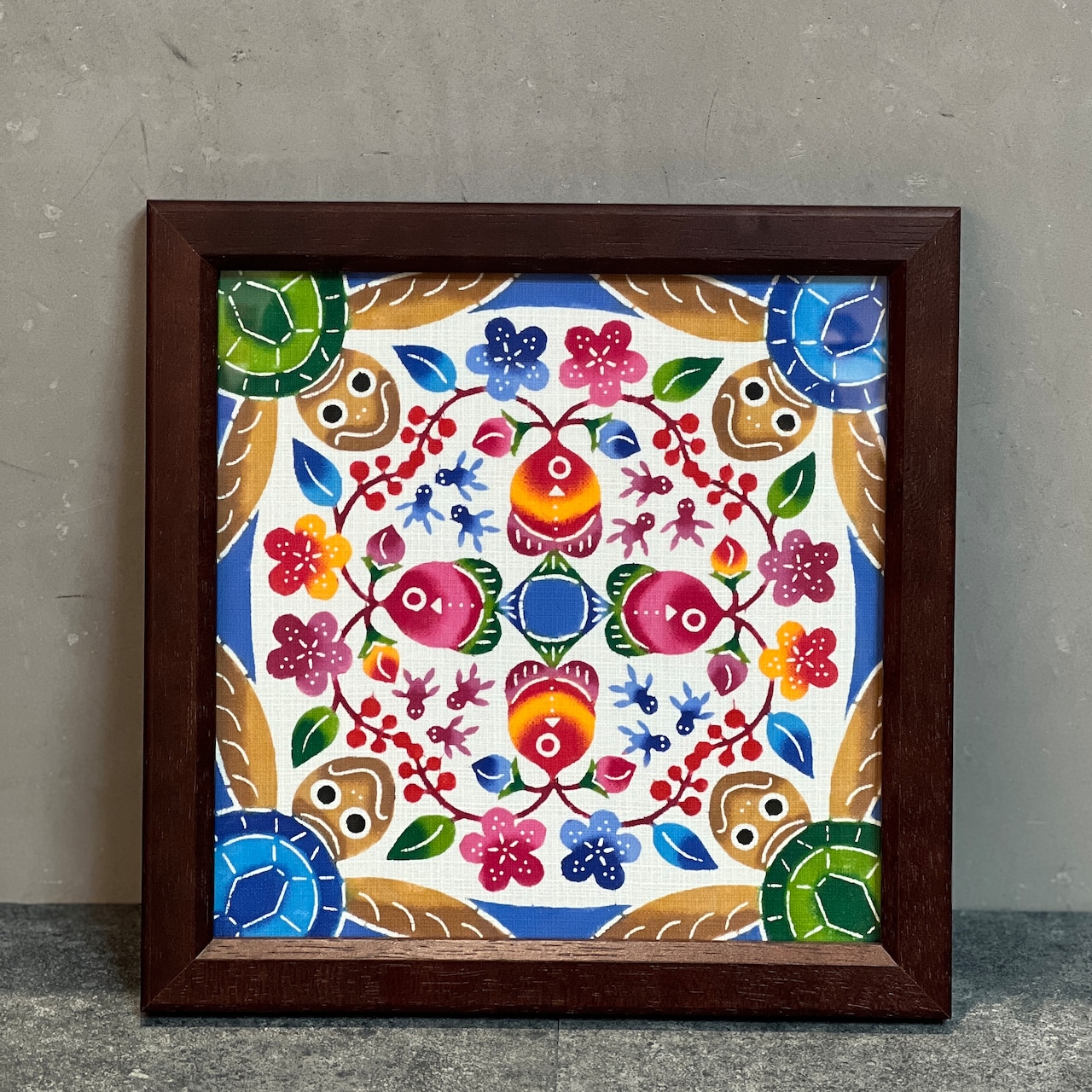 中西敏也 紅型額装 20×20