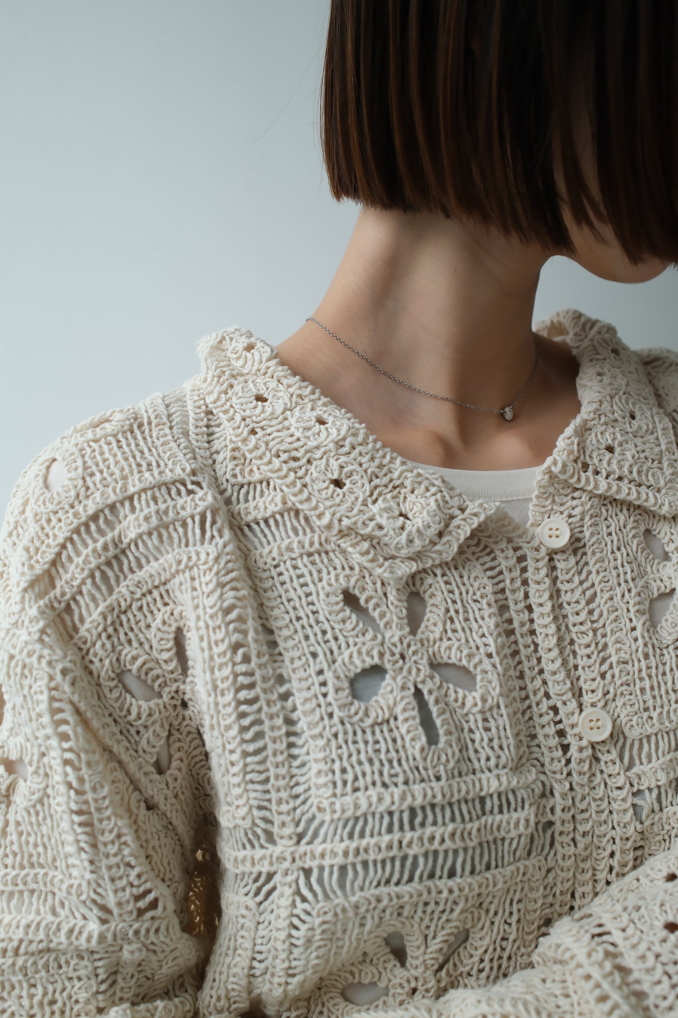 Crochet Knit Cardigan カギ編みニットカーディガン White | planet3rd