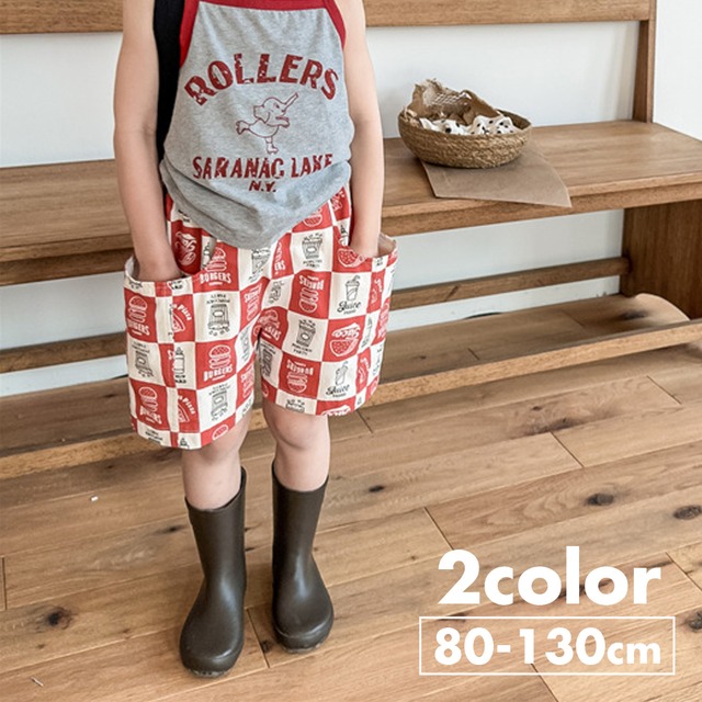 《取寄》 フラッグチェックアメカジショートパンツ （全２色） ADBB 韓国子供服 短パン ショートパンツ 総柄