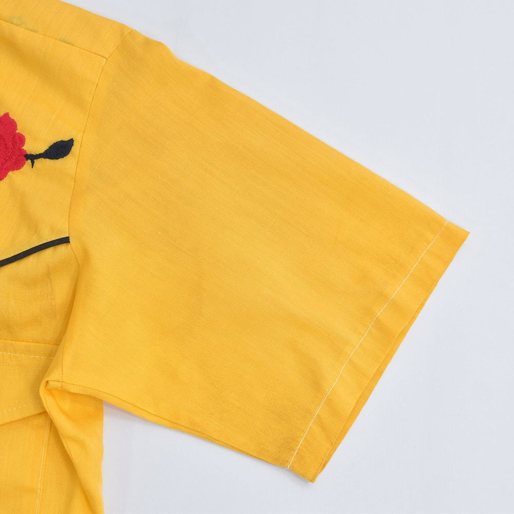 70s USA製 薔薇刺繍 パイピング デザイン 半袖ウエスタンシャツ 70s USA製 薔薇刺繍 パイピング デザイン 半袖ウエスタンシャツ