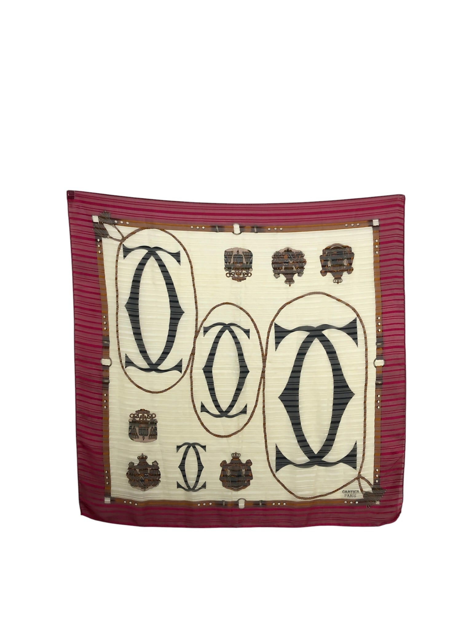 Cartier カルティエ スカーフ ホワイト×ピンク ロゴチェーン シルク vintage ヴィンテージ オールド 32kszu