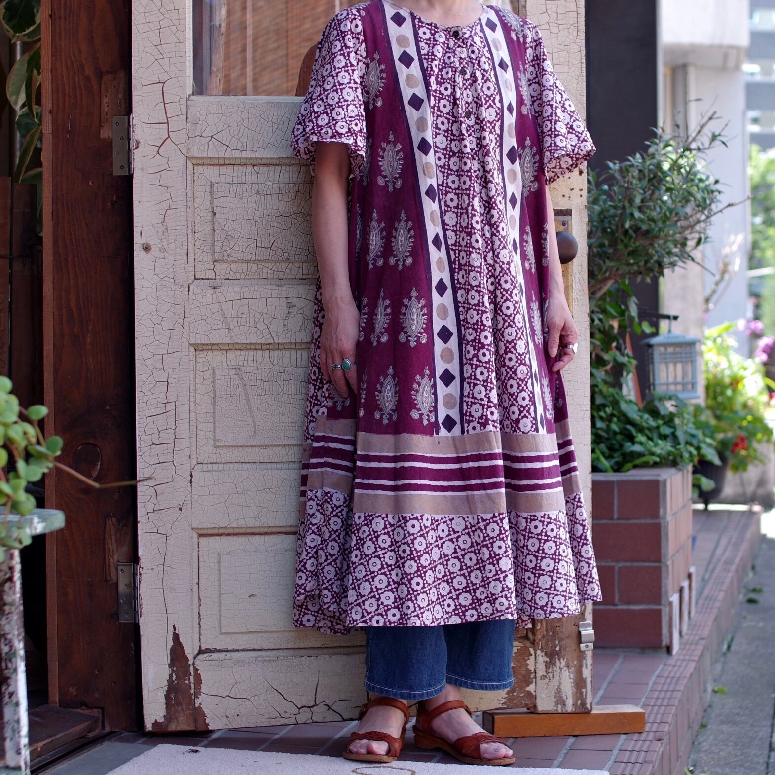 India Cotton Batik Print Dress / インド綿 バティック プリント