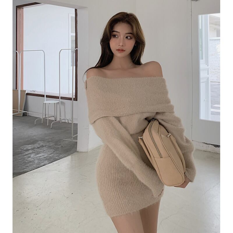 長袖スリーブニットドレス レディースオータムウィンタースタンダードショートスカート ロング レトロ 秋物 冬物 YY-ファッション15593649587