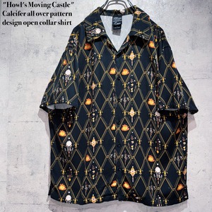 "Howl's Moving Castle"Calcifer all over pattern design open collar shirt