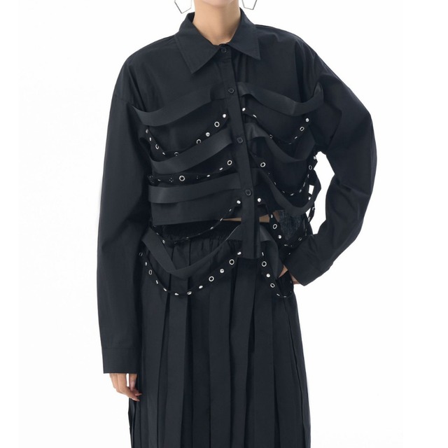 レースアップ 長袖 クロップド シャツ 1color BL0557