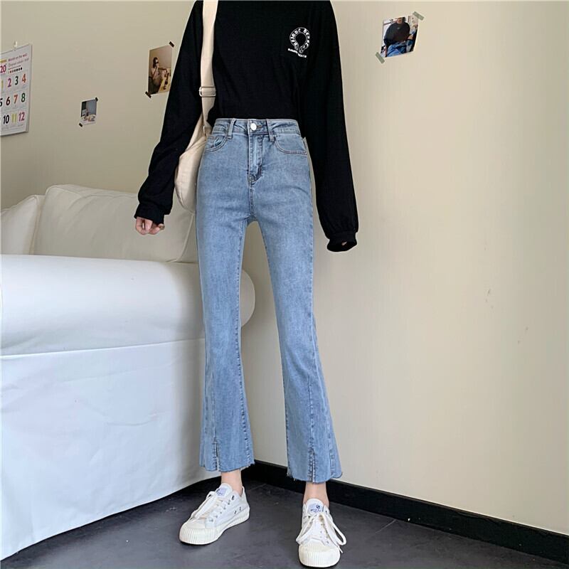 カジュアルジーンズ スプリングオータムハイウェストウェストスリムパンツ レッド 春物 秋物 YY-ファッション59441930357