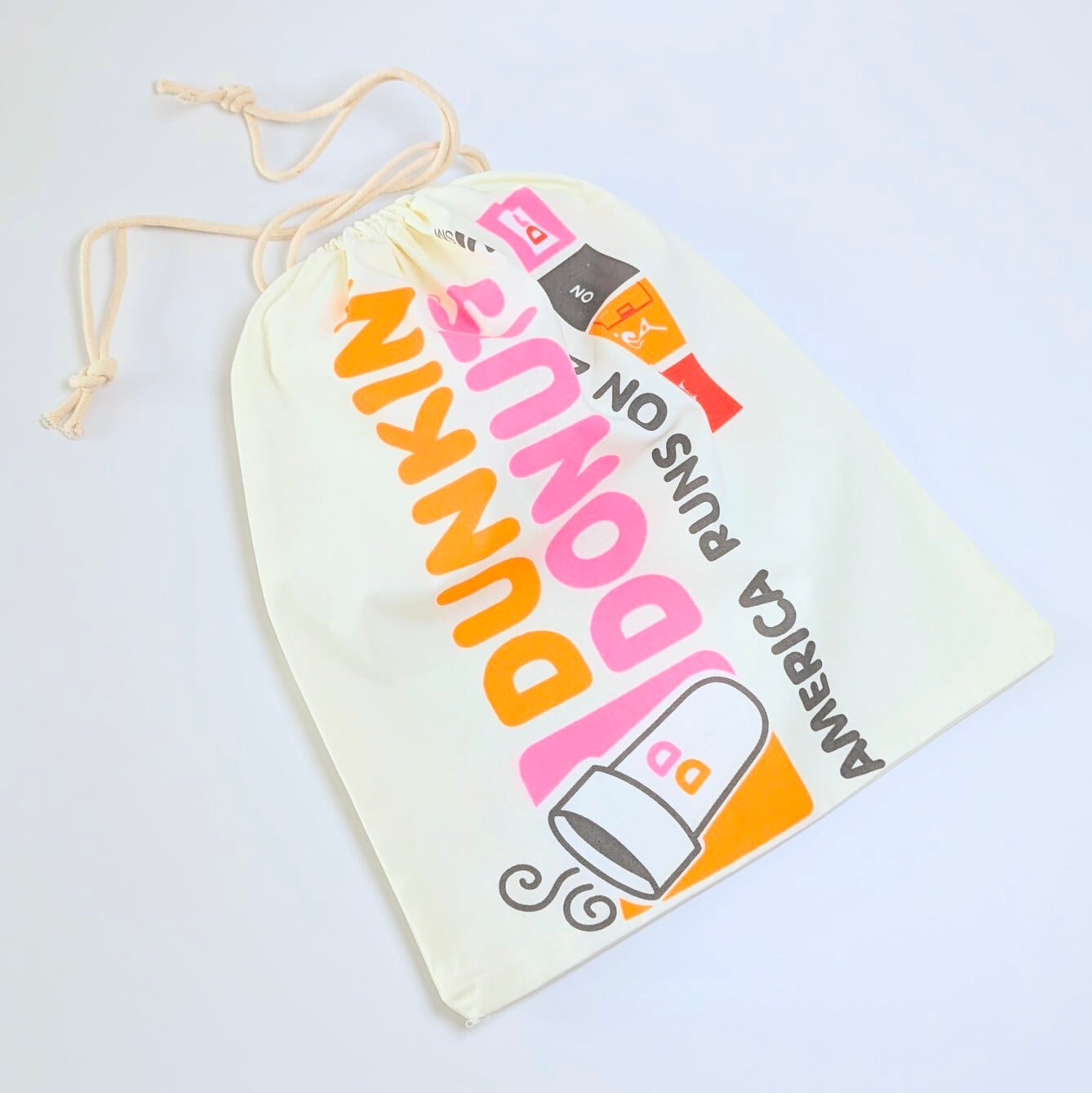 【 Dunkin' Donuts ( ダンキン ドーナツ ) 】 巾着袋L / コットン巾着〚アメリカン雑貨 アメトイ〛