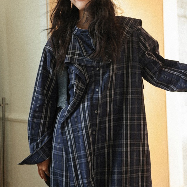 frill check shirt one-piece　J00459