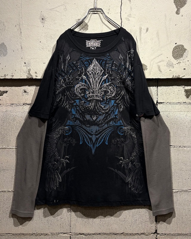 【Caka otto】“MMA ELITE” Layered Design Vintage L/S T-Shirt
