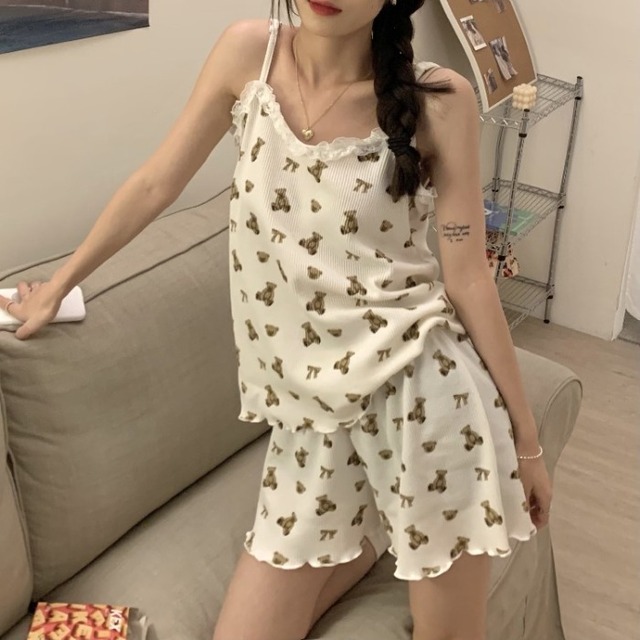 プリント柄サマーレースルーズショーツ 大人ガーリー スウィート キュート カジュアル 夏物 ブルマー クレセントシティ91934369906