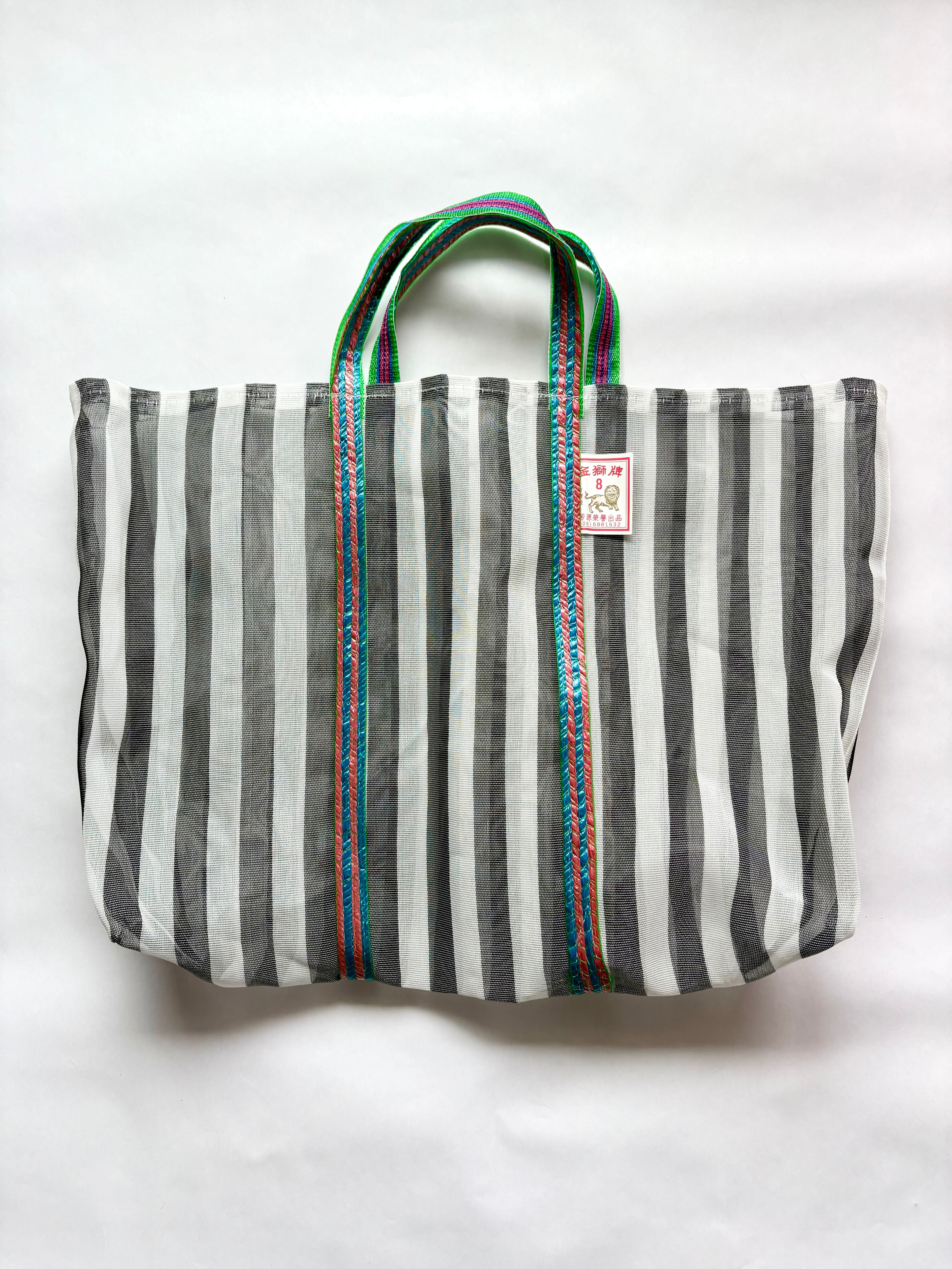 台湾】漁師網バッグ8号（灰白）縦ストライプ【SALE】 | 旅雑貨 tabizakka