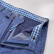 PAPAS パパス コットン リネン混 スラックスパンツ サイズ 50 L /ブルー系/麻混/ストレッチ/メンズ/日本製