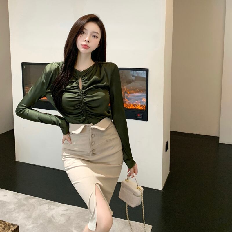 ショートスリムシャツ トップス ロング ウィンター 冬物 ブラックストロベリース88273669765