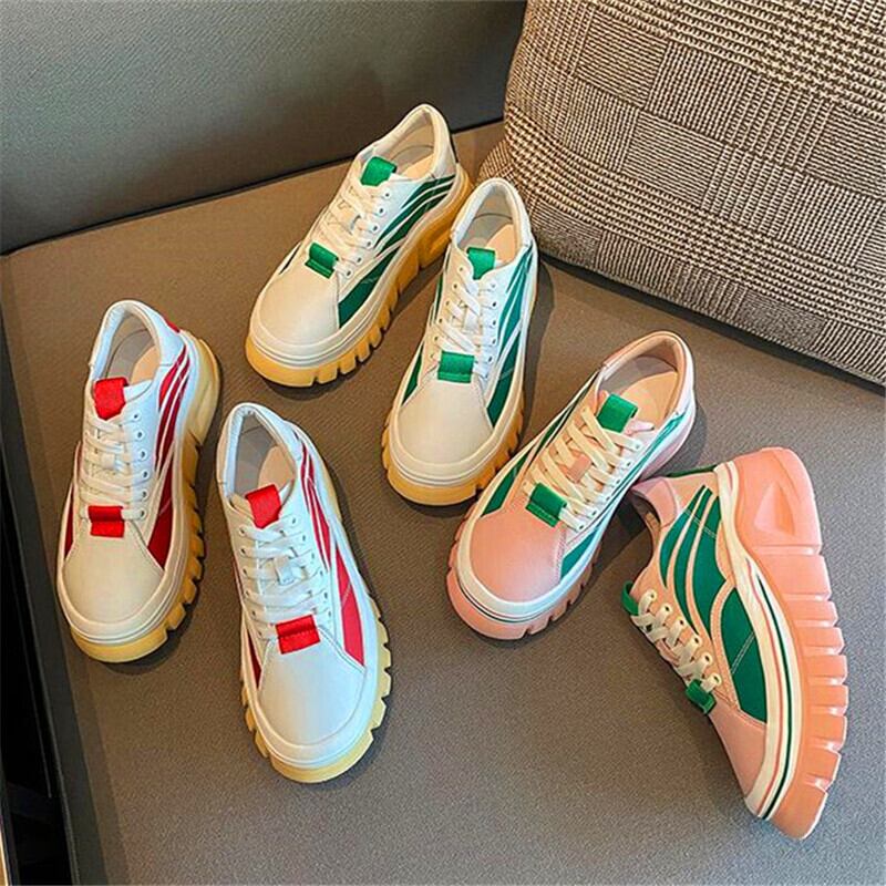 【新作】【送料無料】 カラーマッチング平底増加プラットシューズレディースダイヤモンドストライプホワイトシューズスモールフレグランスカジュアルシングルシューズ 靴 10b336073464826