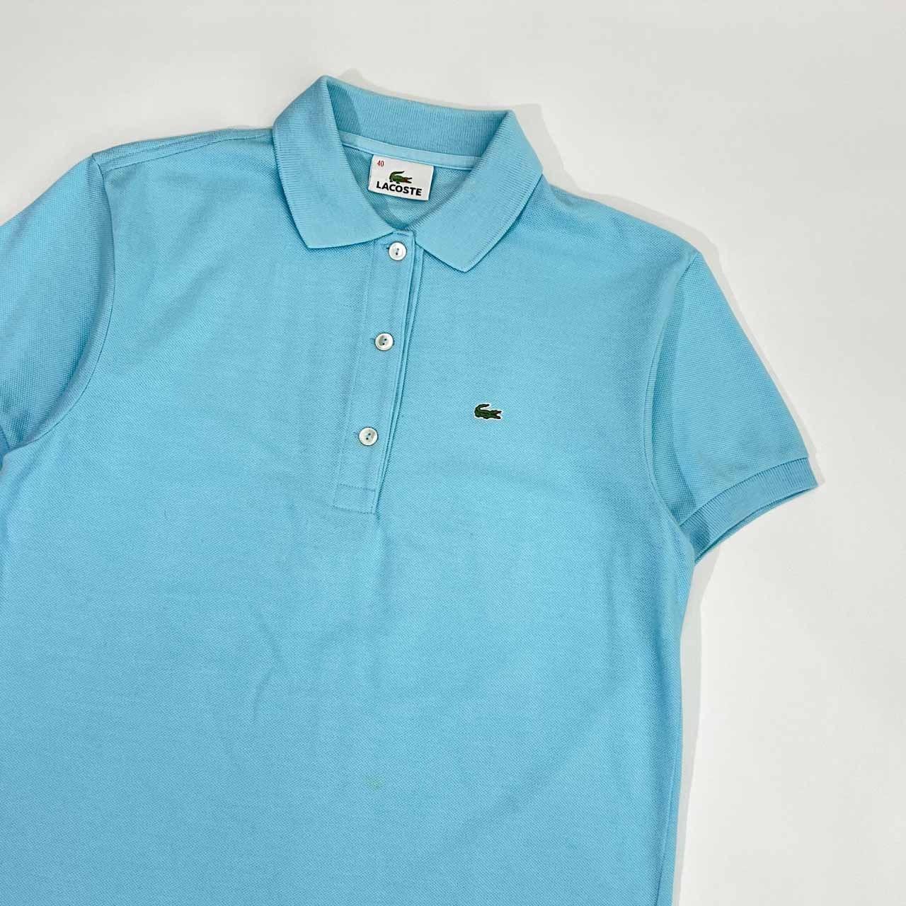 90s LACOSTE ラコステ 鹿の子 半袖 ポロシャツ 40/水色 レディース ビンテージ