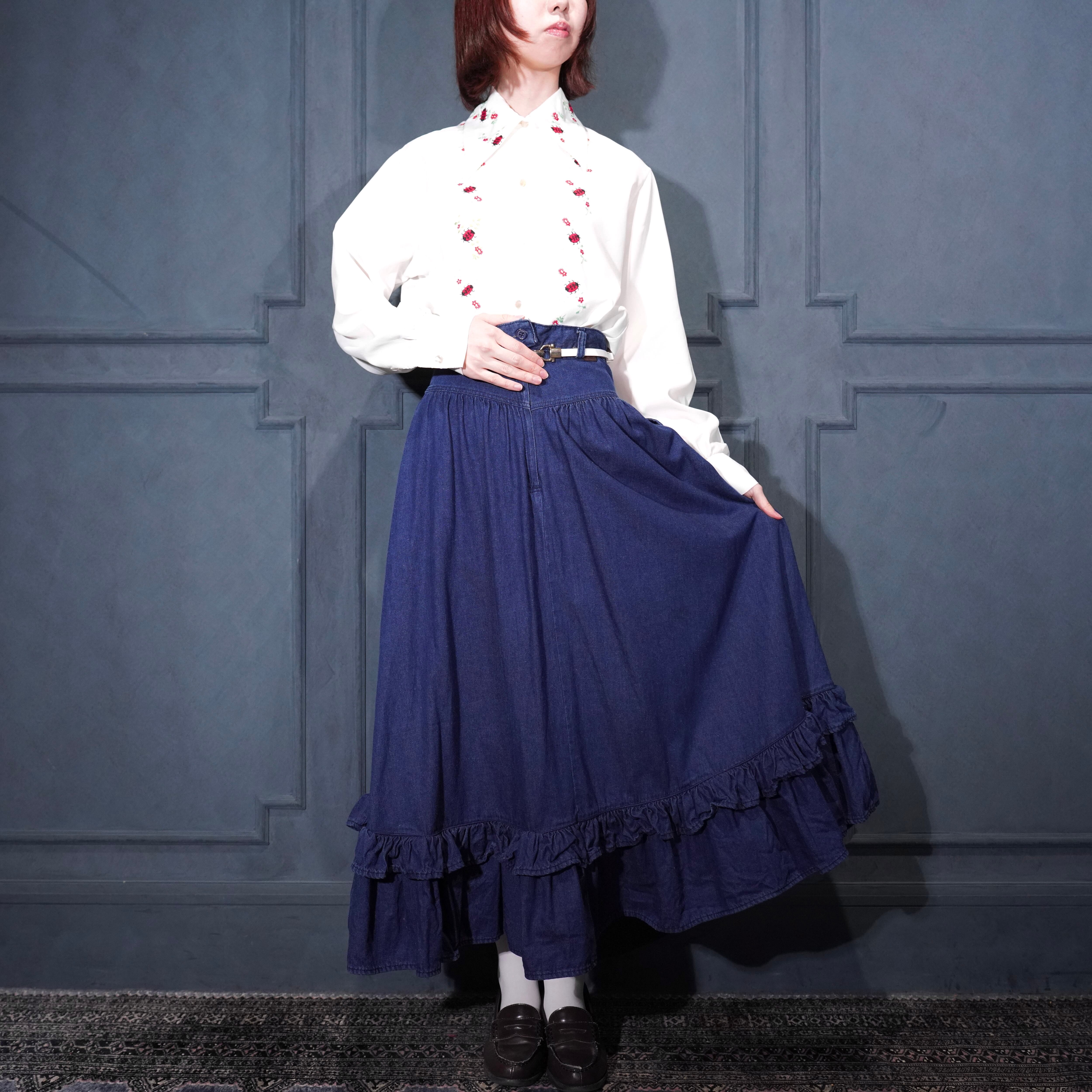 【ヨーロッパヴィンテージ】ロングスカート France Antique Cotton Hem Lace Long Skirt（アンティーク コットン