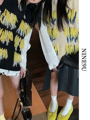 tassel knit fringe vest 2color【NINE6952】