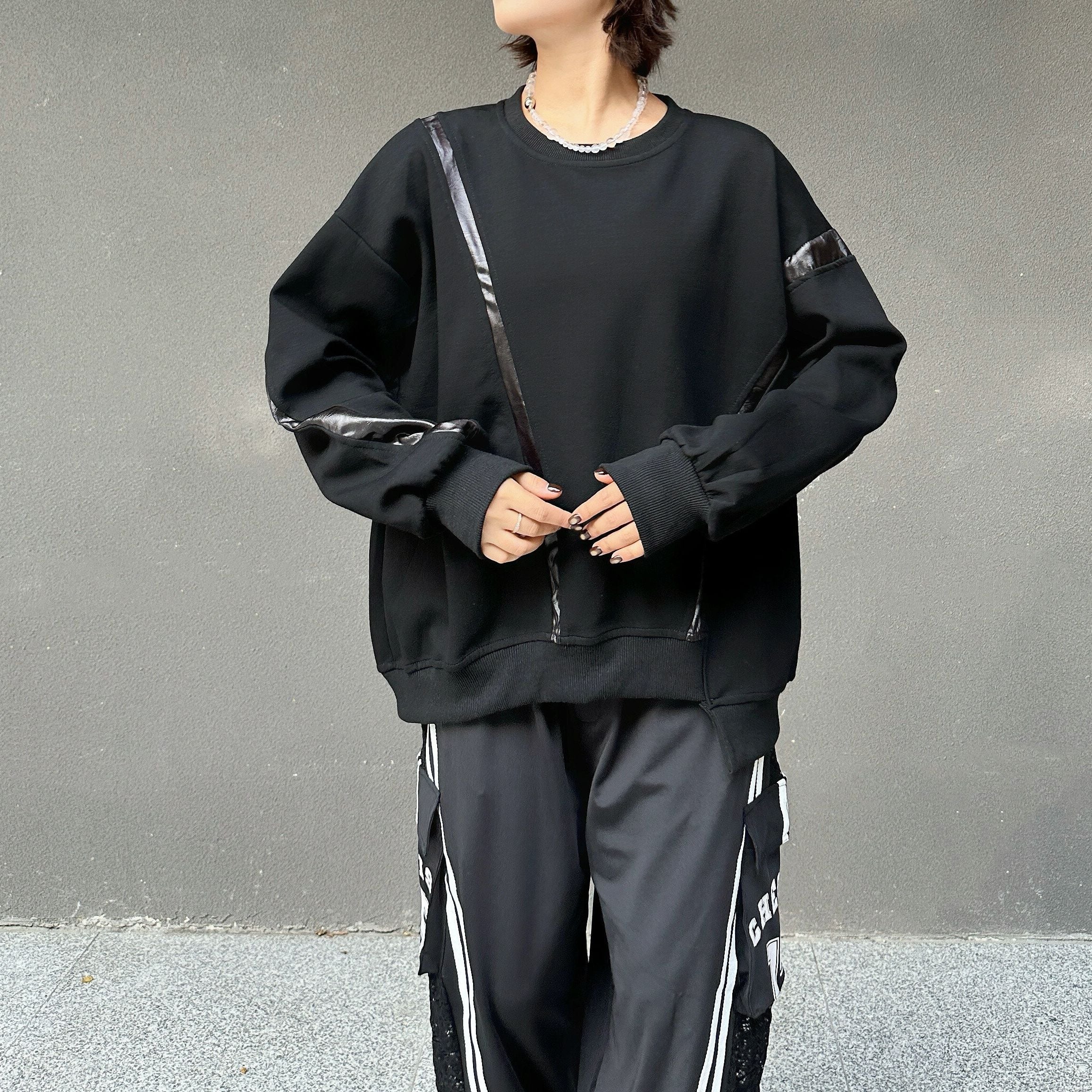 LINE STITCH IRREGULAR HEM ROUND NECK SWEAT SHIRT 3colors M-15221