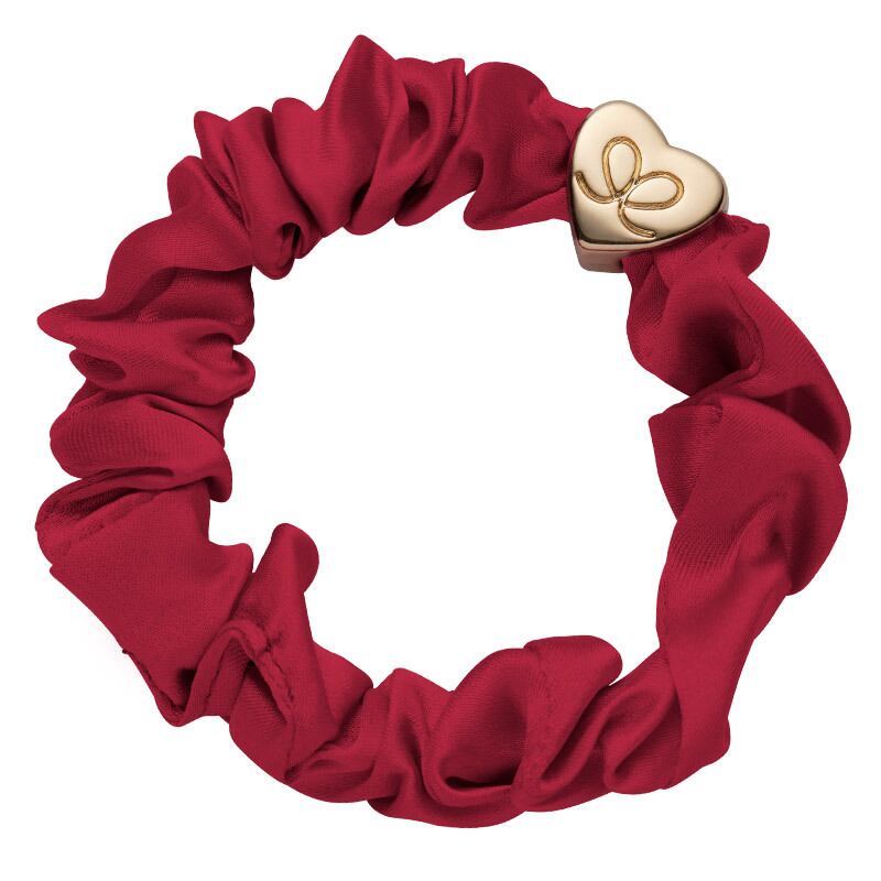 Gold Heart Silk Scrunchie Burgundy Red_S-1-009