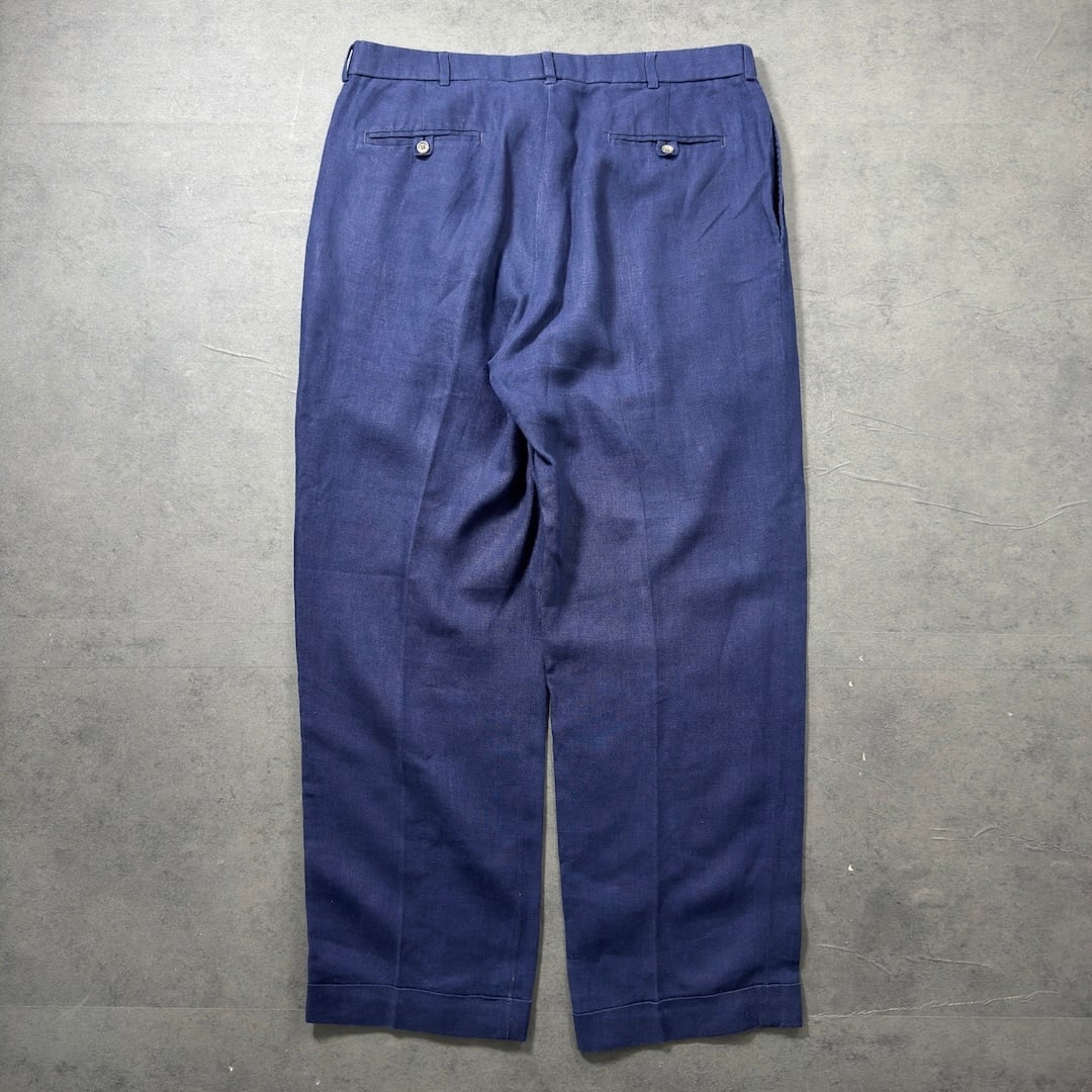 RalphLauren LINEN 2タックスラックス ネイビーW36L30古着 Polo by Ralph Lauren LINEN trousers NAVY W36L30 古着 | soro used