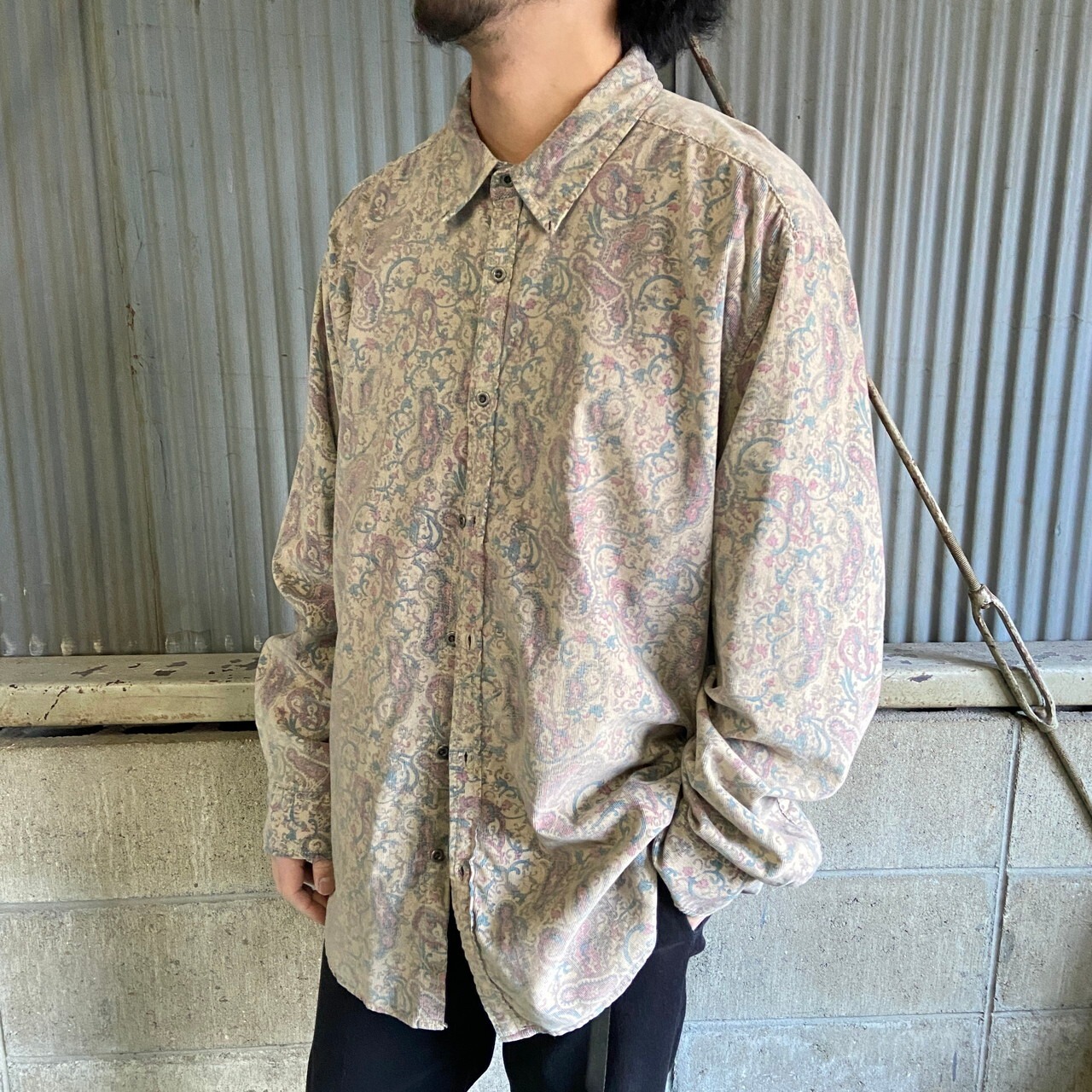 ビッグサイズ ペイズリー 総柄シャツ コーデュロイシャツ メンズ2XL 