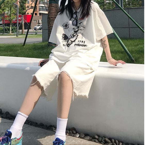 ハーフパンツ デニム ダメージ加工 白 ホワイト カジュアル ストリート ピープス オルチャン 韓国ファッション 1398 Amouretvie 韓国系 モード系 個性的ファッションの通販サイト