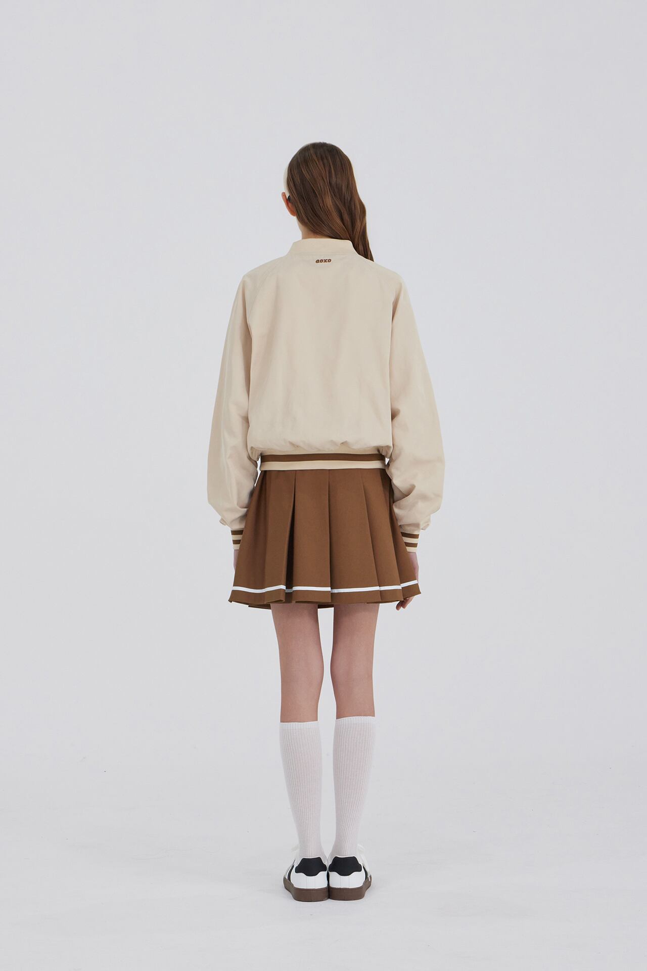 GOXO ゴーエックスオー メタルロゴライン プリーツスカート ブラウン