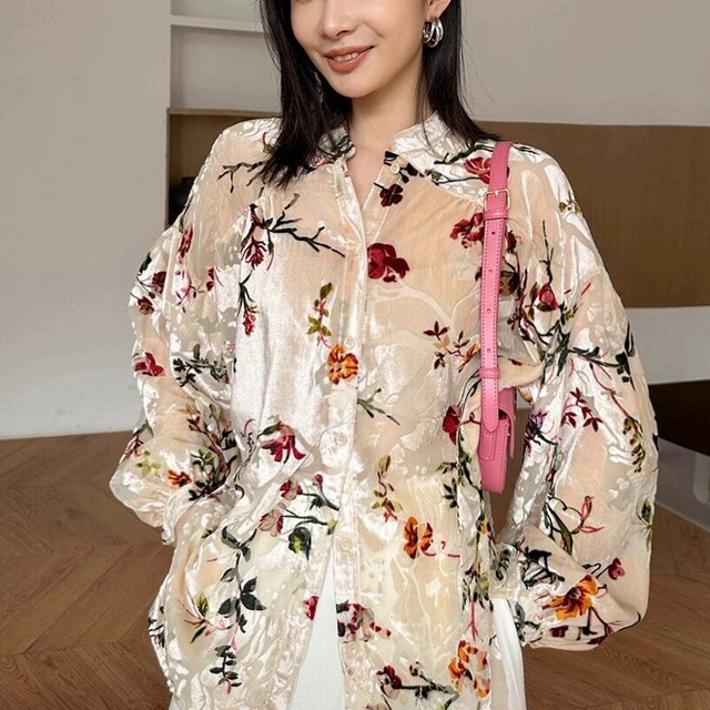 velvet flower sheer shirt