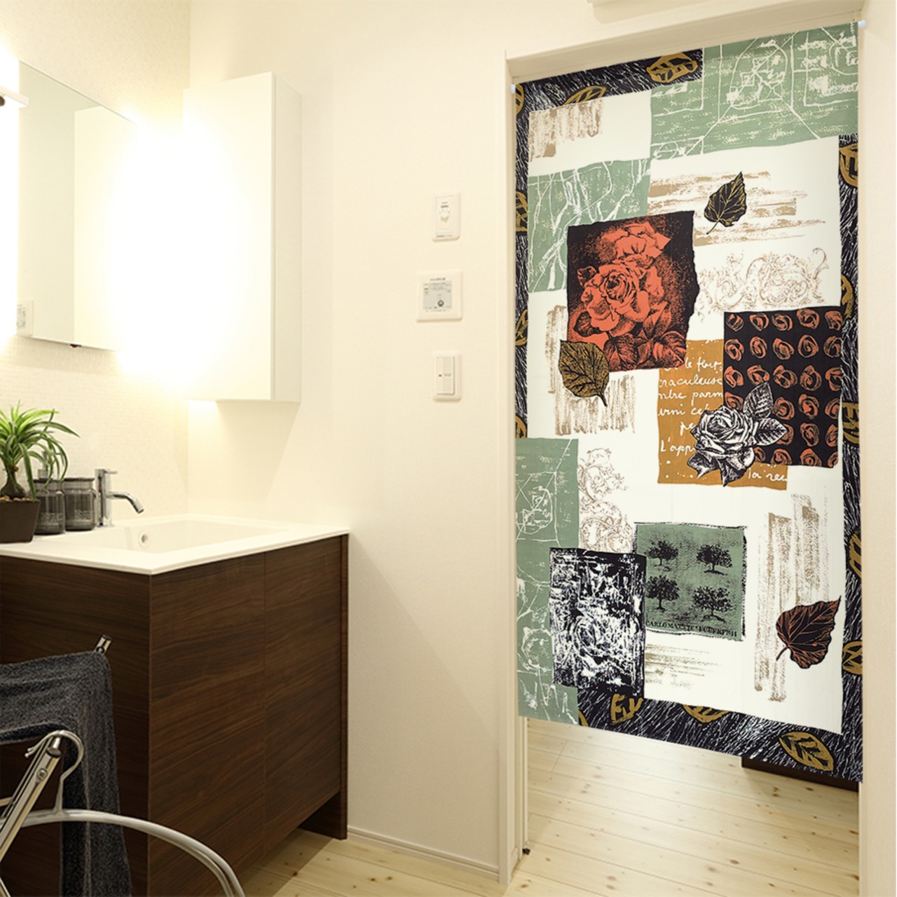 【受注生産】 のれん コラージュ風ローズ 幅85ｘ丈150cm