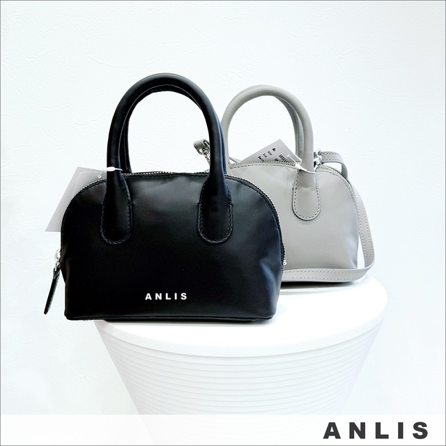 ANLIS (アナリス) イタリアンレザーミニボストンバッグ SB5514 BLACK/GRAY