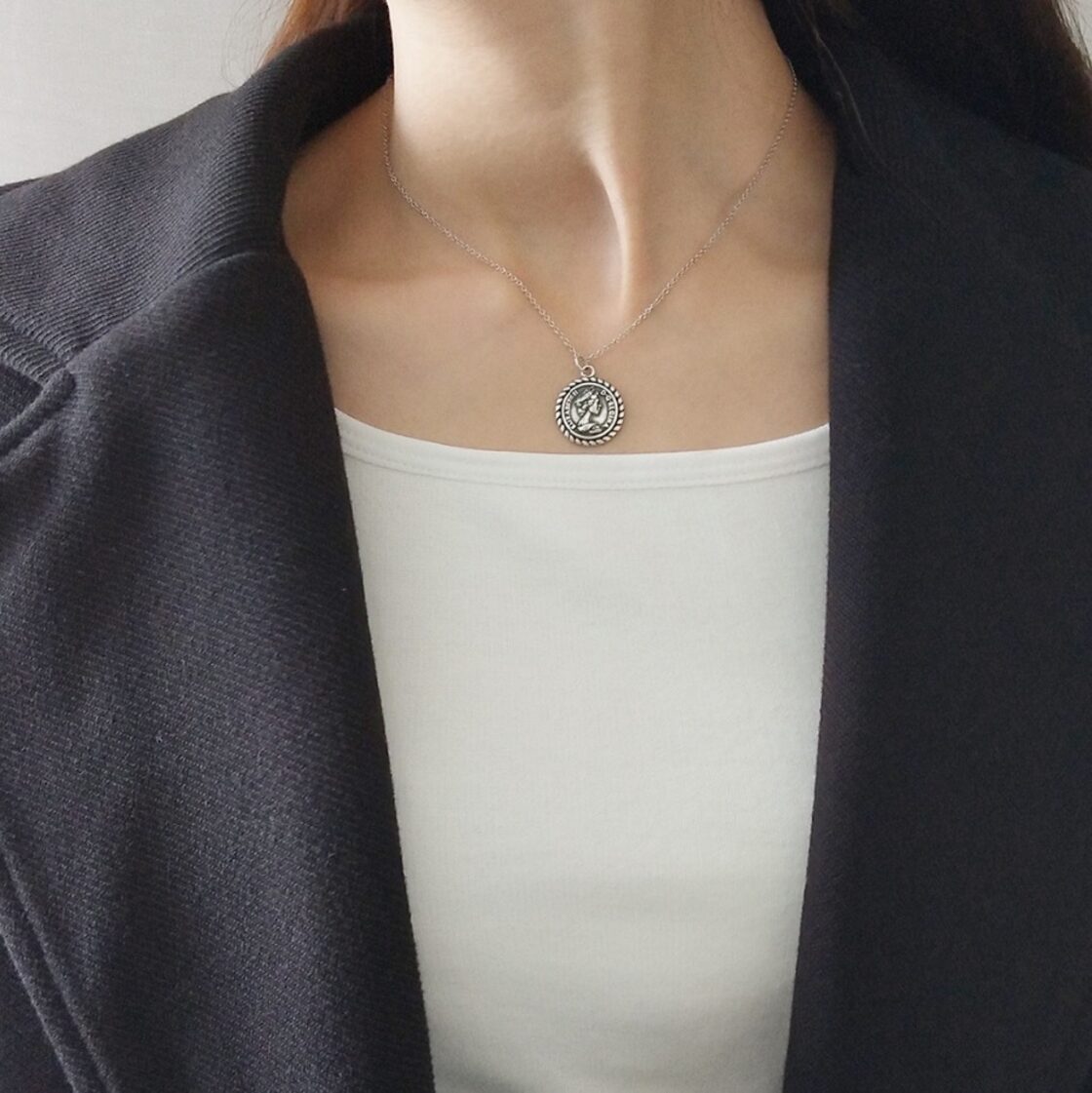 シルバー925 コインネックレス silver925 シンプル シルバー 燻 | 【美 