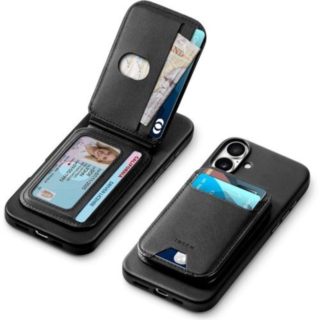 TUCCH iPhone16 Plus 対応 ケース PUレザー 折畳式カードケース付き アイフォーン16プラス携帯カバー 背面カード収納 軽量 薄型 取り外し可能 磁気吸着 ワイヤレス充電対応 RFIDブロッキング 横置きスタンド機能 PU合皮 アイフォン16プラスカバー 2024年発売 あいふぉん16 Plus 6.7インチ 対応 ブラック 2787