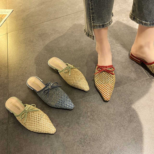 包頭スリッパ女性は2020年春と夏の新しいファッション野生ネット赤イン潮織りムーラーサンダルを着用します 部族の婦人靴4573908