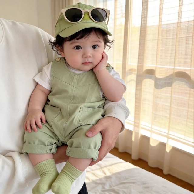 【BABY】ダブルポケット無地サロペット