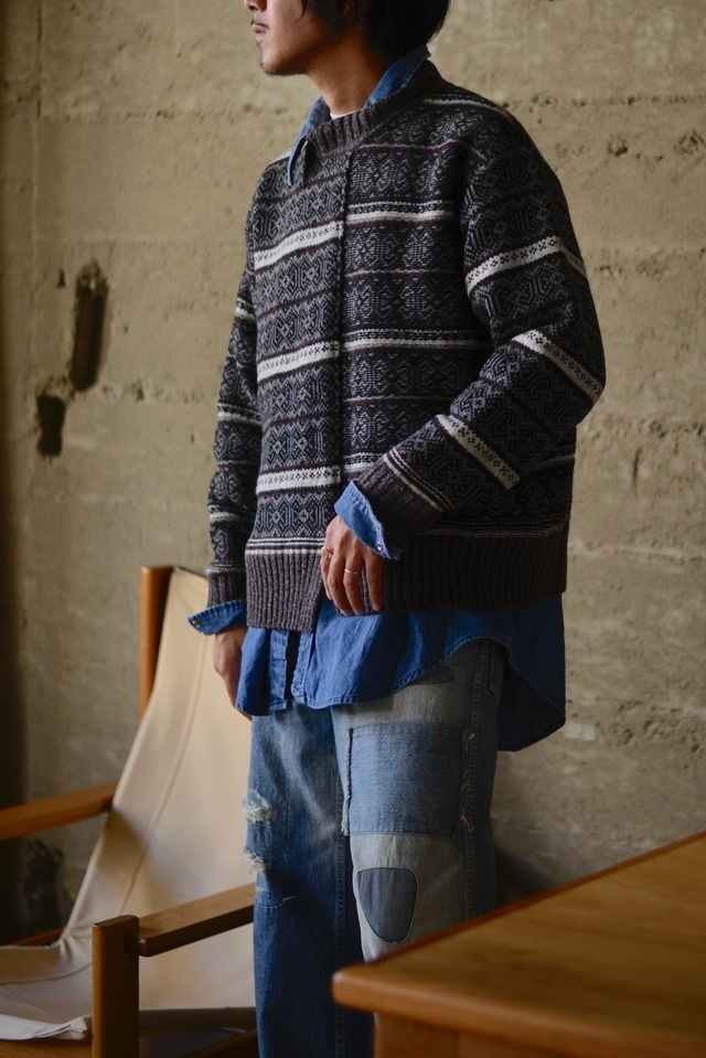 Ex.Nikki ESSENTIAL PIECES / wool / cashmere crazy pattern Nordic Crewneck(black mix)