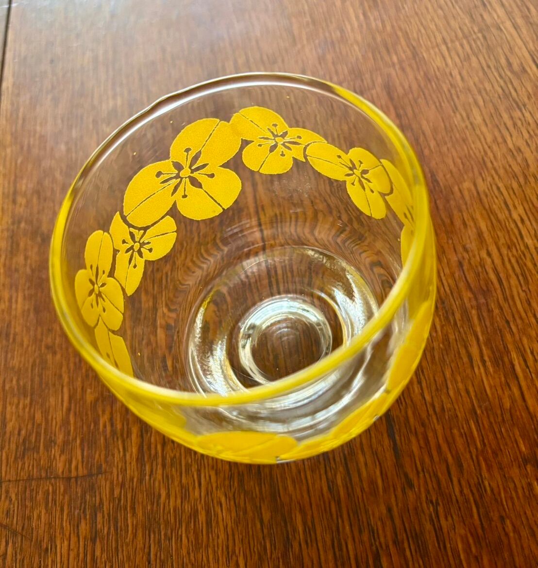 昭和レトロ タンブラー ガラス コップ 黄色 花柄 佐々木硝子｜Showa
