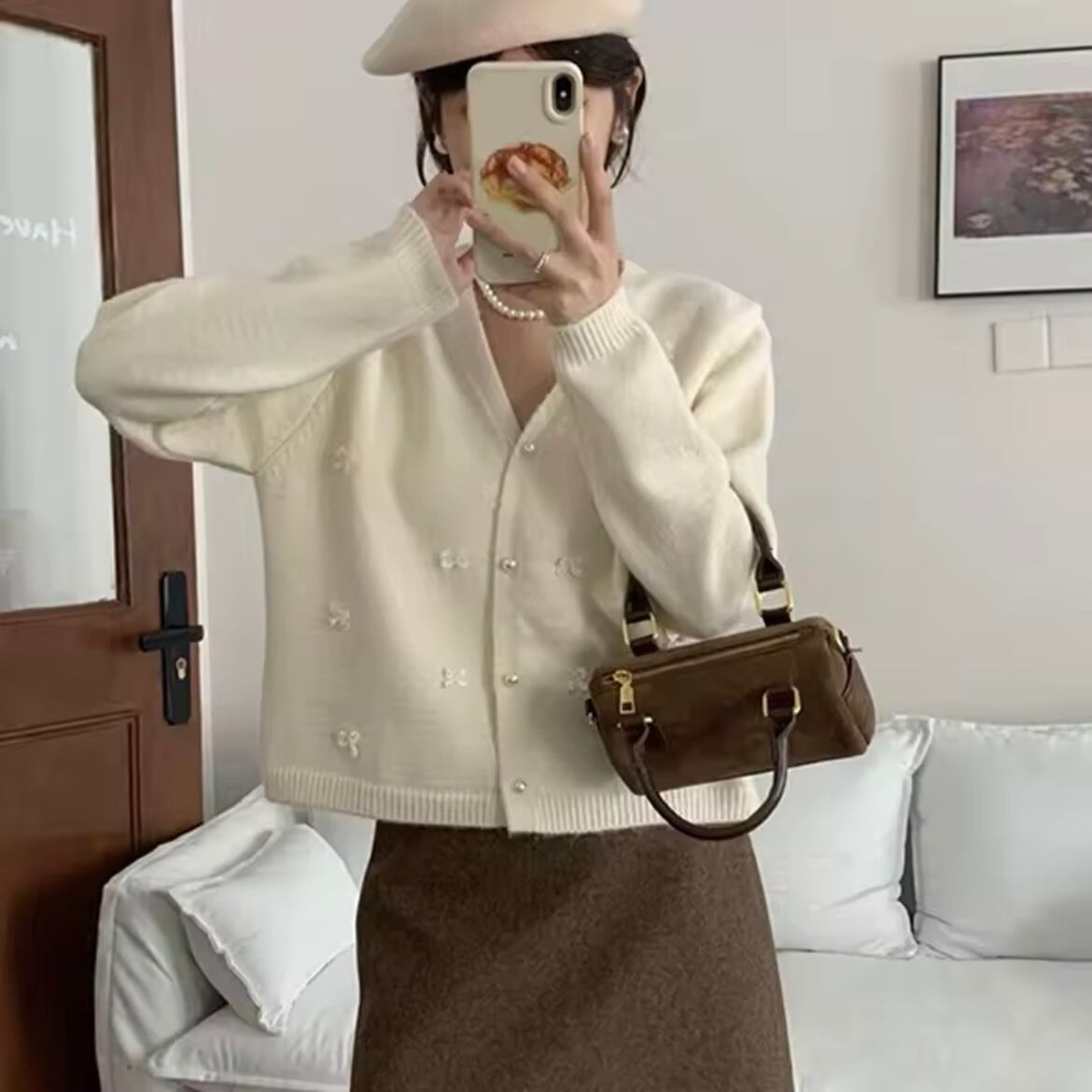 マカロンカラーリボンカーディガン