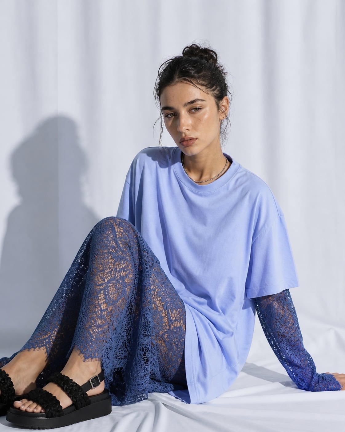 残り2点【LONG】Lace Layered T-Shirt Dress/Smokey Violet